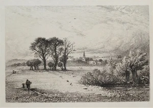 MEADOWS AT MARLOW, Buckinghamshire E.P. Brandard Radierung antiker Druck 1880 - Bild 1 von 1