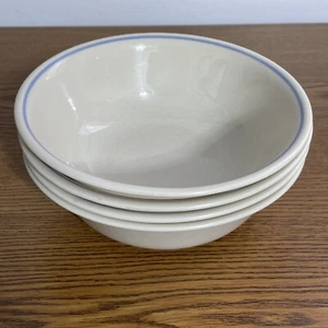 Corelle Corning Needlepoint Set Of 4 Cereal Bowls 6-1/4" Blue Line Tan - Picture 1 of 4