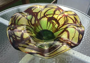 Murano Glaswaren XL Herzstück Schüssel braun, grün, gold Spezifikationen 12+ Pfund 17" breit - Bild 1 von 9