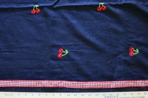 * GINGHAM & CHERRY * DENIM FABRIC ~ NEW ~ BTY ~ BY THE YARD - Picture 1 of 1