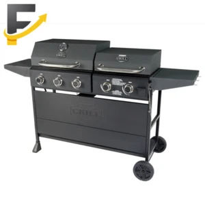 5 Burner Combination Propane Gas Grill and Propane Griddle Black FREE SHIPPING - Picture 1 of 12