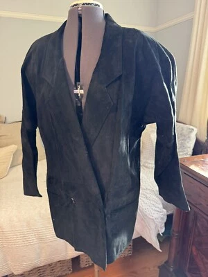 Chaqueta para mujer vintage años 80’s CJ Todd negra gamuza manga raglán hombreras  Foto 1 de 4