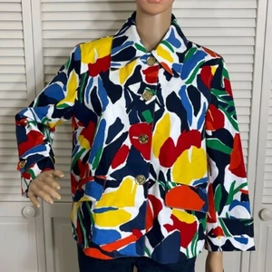 NWT Lauren by Ralph Lauren MSRP $199 Floral Cotton Jacket Multicolor Large - Picture 1 of 12