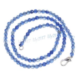 Faceted 4mm Round Light Blue Kyanite Gems Beads Necklace 14-50'' Sterling Silver - Picture 1 of 22