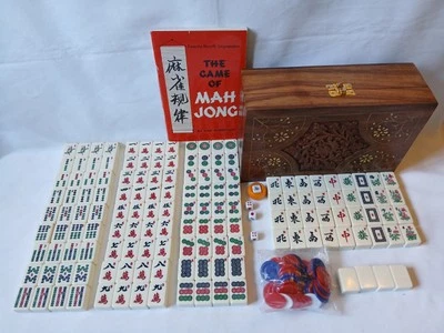 Mahjong Set Wooden Case 148 White Tiles Book Counters Mah jong Jongg Vintage - Image 1 of 4