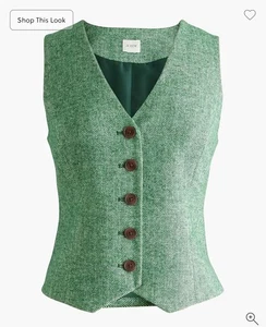 J. Crew Herringbone button-front vest Green NWT Size 10 - Picture 1 of 4