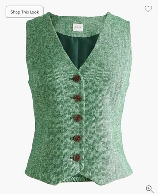 J. Crew Herringbone button-front vest Green NWT Size 10 - Image 1 of 4