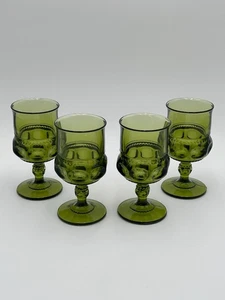 4er Set Vintage grüne Indiana Glas Könige Krone Daumenabdruck Kelche TOP - Bild 1 von 9