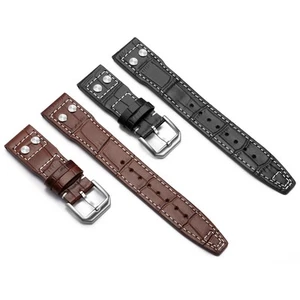 Correa de reloj de cuero genuino hecha a mano de calidad de 20 mm 21 mm 22 mm para piloto IWC negra - Imagen 1 de 12