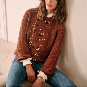 Suéter Jersey Sezane Gladys Marrón Avellana Amarillo Floral Talla XS - Imagen 1 de 9