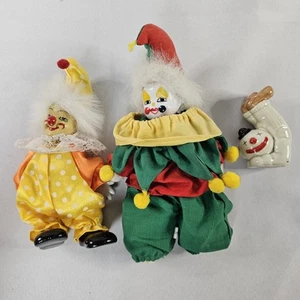 Vintage Collectible Circus Clowns Porcelain Heads On Dolls + Salt/Pepper Shaker - Picture 1 of 11