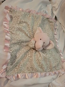 Carters Elephant Rattle Security Blanket Lovey Pink Ruffle Satin Cheetah Heart  - Picture 1 of 5