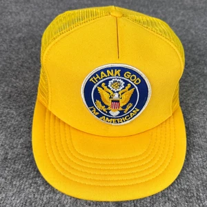 Vintage Truckermütze Schaumstoff Druckknopflasche Patch gelb Schaum Gott sei Dank bin ich amerikanisch USA - Bild 1 von 14