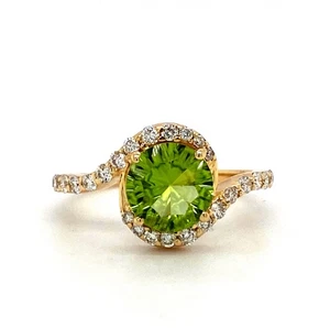 Simulated Round Peridot & Moissanite Women Bypass Style Ring In 10K Yellow Gold - Picture 1 of 6