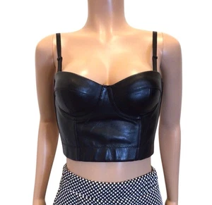 Schwarzes Kunstleder Bustier Top S abnehmbare Träger Ausbein Anti Rutsch Haken Rücken - Bild 1 von 12