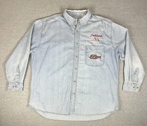 Dale Earnhardt Jr Shirt Mens XL Blue NASCAR Racing Budweiser 8 Denim Button Down - Picture 1 of 14