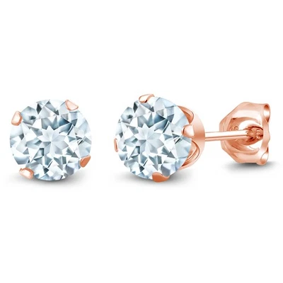 Aretes enchapados en oro rosa de 18 quilates aguamarina azul cielo forma 0,88 quilates Foto 1 de 4