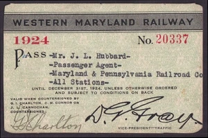 Western Maryland Lines RR pass 1924 #20337 Maryland & Pennsylvania agente RR - Foto 1 di 1