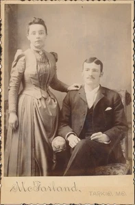 Tarjeta de gabinete foto antigua hermosa dama hombre guapo pareja Tarkio MO moda - Imagen 1 de 5