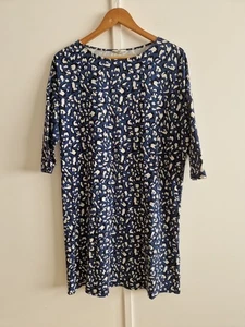 Hush Avril Shift Dress 10 Navy Blue Leopard Print Jersey Boat Neck Smart Casual - Picture 1 of 10