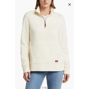 L.L. Bean Quilted Quarter Zip Pullover 3X Plus Cream Leather Zip Pull Pockets  - Picture 1 of 15