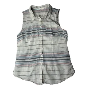 C C California S ärmellos gestreift Baumwolle Knopfleiste creme mehrfarbig Freizeit - Bild 1 von 4