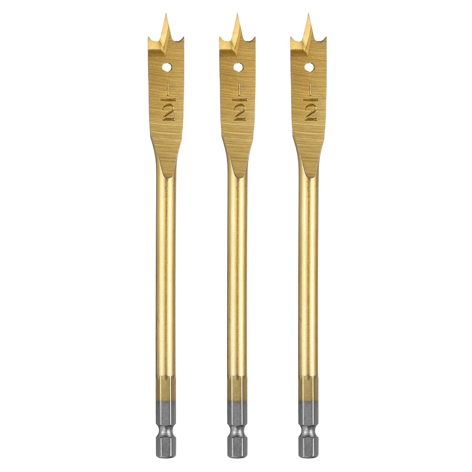 Broca de pala 3 piezas brocas planas de paleta de 1/2" cortador de agujeros de madera tono dorado Foto 1 de 4