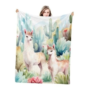 Alpaka Lama Überwurf Decke 340GSM Kaktus Flanelldecke für Kinder Baby Kakteen - Bild 1 von 7