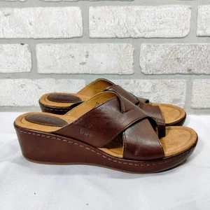 Born B.O.C. Sandalen Damen 8 braun Sommer Keilabsatz Pantoletten offene Zehenpartie Boho Hippie - Bild 1 von 9