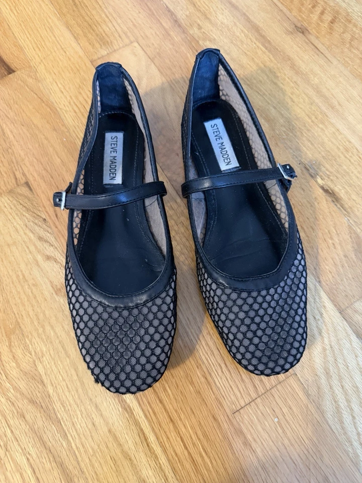 Steve Madden MUJER TALLA 75 Negro Malla Blair Zapatos Planos Foto 1 de 4