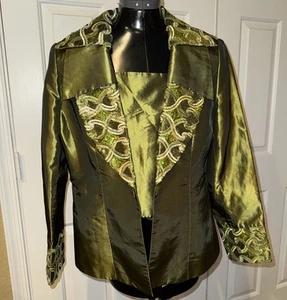 Terramina Collection Green Iridescent Sequins Blazer Suit Jacket Size 10 Evening - Picture 1 of 16