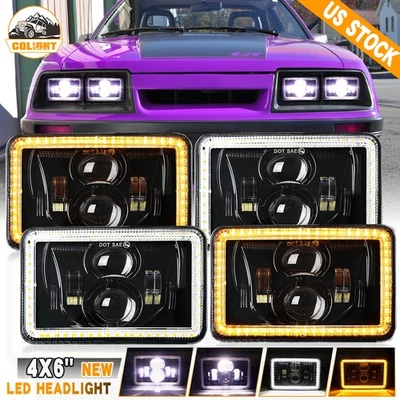 Proyector de faros LED de 4 piezas 180 W 4 x 6" haz alto/bajo DRL para Ford Mustang 1979-1986 Foto 1 de 4