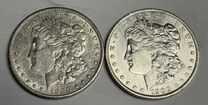 1900-P + 1900-O Morgan Silver Dollars, Both AU DETAILS U.S. $1 Coins Set Lot - Picture 1 of 2