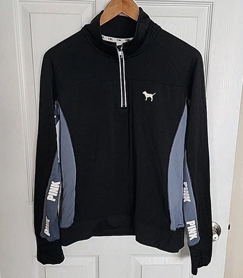 Victorias Secret PINK Medium Ultimate Half Zip Pullover Jacket Black Gray - Image 1 of 4