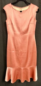 Handmade Satin Cocktailkleid Koralle Lachs Volantsaum Retro 50er Style gefüttert S/M - Bild 1 von 11