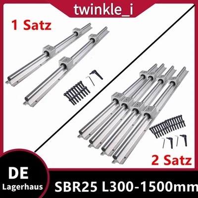 2/4X SBR25 L300-1500mm Linearführung Linearwelle Rail +4/8X SBR25UU Linearwagen - Bild 1 von 4