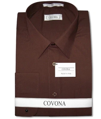 Mens Solid CHOCOLATE BROWN Color Dress Shirt with Convertible Cuffs sz 15 32/33 - Image 1 of 4