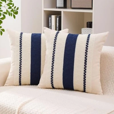 Conjunto de 2 capas de travesseiro Boho de linho 18 x 18 (pacote com 2) 8 azul marinho - Imagem 1 de 4