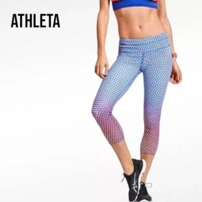 Leggings Capri Athleta Multicolor Rosa y Azul Ombre Sonar Vivo Talla Mediana Foto 1 de 4