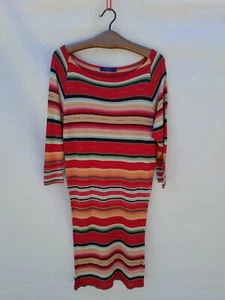 Polo Ralph Lauren Striped Dress Womens Medium Red Beige 100% Viscose Lightweight - Picture 1 of 5