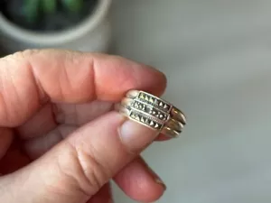 Vintage Sterling Silber Damen Ring Gr. 6 1/2 oder 6 3/4 Markasiten breites Band - Bild 1 von 2