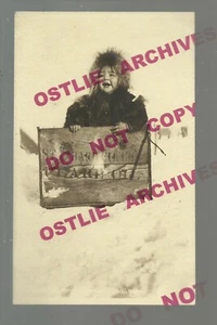 Alaska RPPC c1910 ESKIMO BABY PLAYING Snow Standard Oil PEARL OIL BOX Indian - Picture 1 of 4