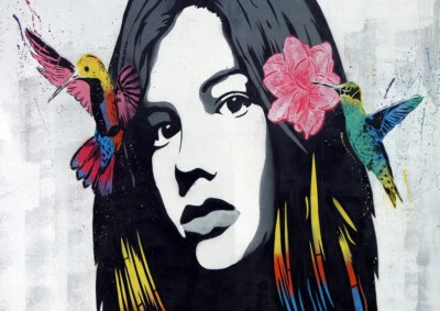 Framed Print Canvas Art bird painting wall decor girl princess - Image 1 of 2