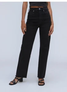 NEW Everlane Jeans Way High Womens Size 26 Long Coal Straight High Rise Raw Hem - Picture 1 of 5