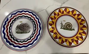 Dipinto A Mano Coppia Piatti 12" - Porcospino e Lumaca - Italia - Foto 1 di 10