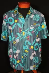 VINTAGE 1960'S COLORFUL "DIAMOND HEAD" COTTON HAWAIIAN PRINT SHIRT SIZE LARGE - Picture 1 of 4