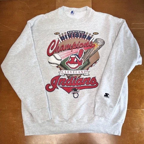 Vintage Cleveland Indians Sweatshirt Mens XL Gray Chief Wahoo Starter 1995 Cover