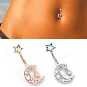 Belly Button Ring Body Piercing Bars Bar Barbell Moon And Star Drop Navel Dangle