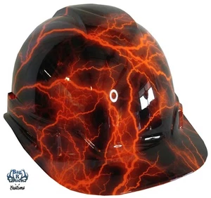 Hydro Dipped Hard Hat Hi-Vis High Gloss Orange Lightning 6 Point Harness - Picture 1 of 7