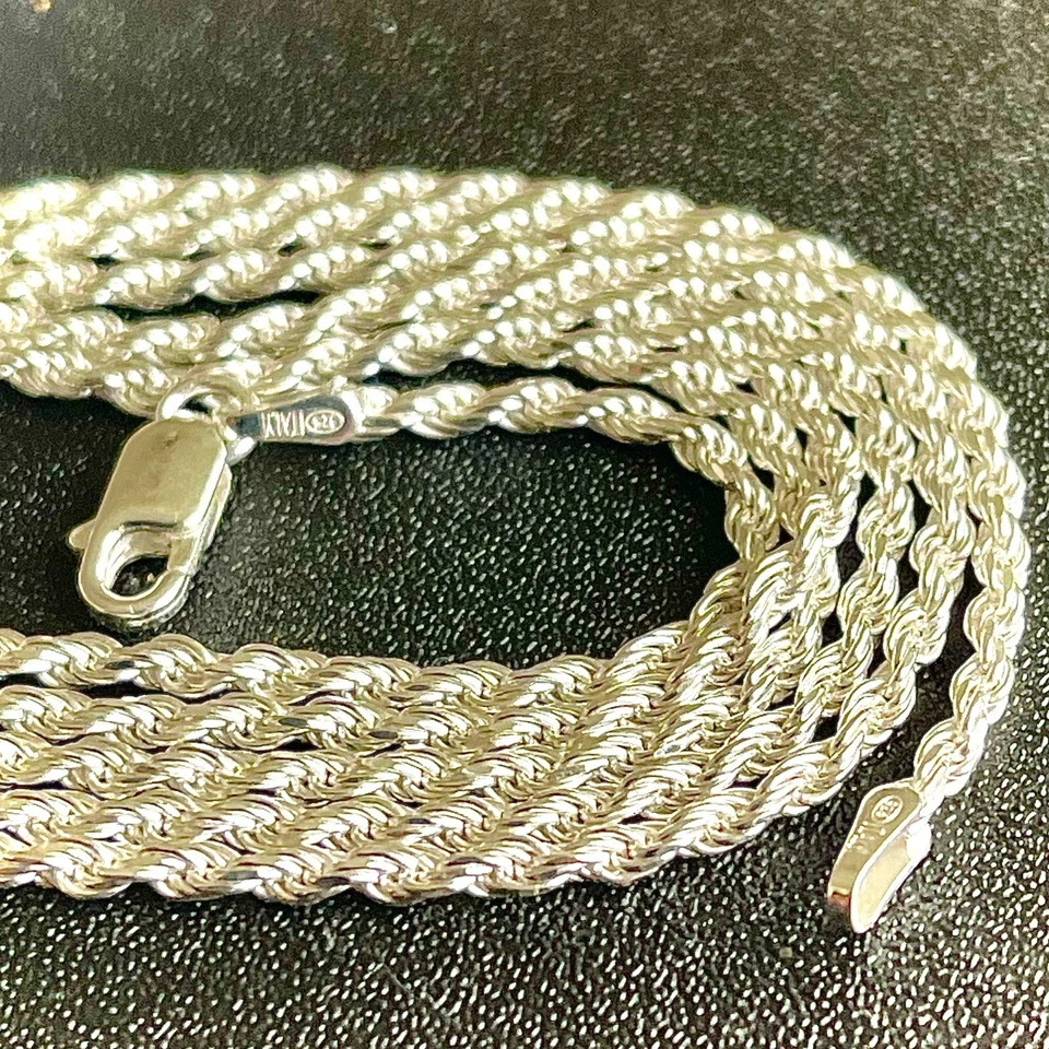 Collar cadena cuerda corte diamante plata esterlina 925 Italia 2MM envío gratuito regalo Foto 1 de 4